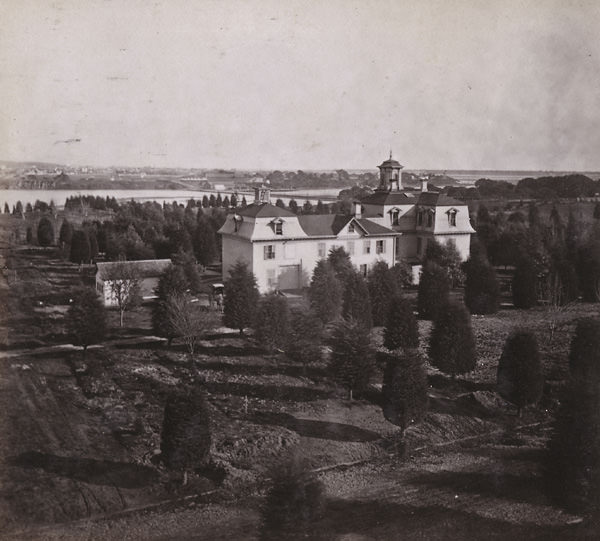 #60 View from Jackson Street, looking East, showing Dr. Merritt’s house and Lake, Oakland, 1864