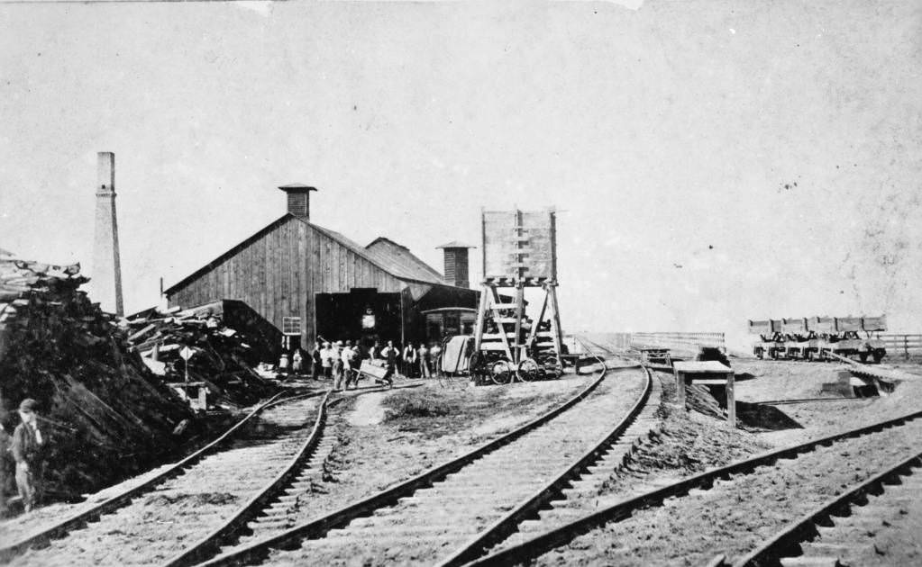 #79 First terminus of the Transcontinental Railroad at foot of Pacific Ave., 1868