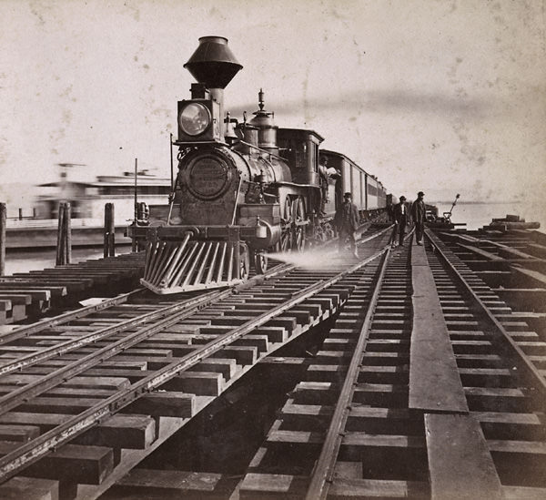 #90 Arrival of the Eastern Train, Oakland Wharf, Western Pacific Railroad, 1860