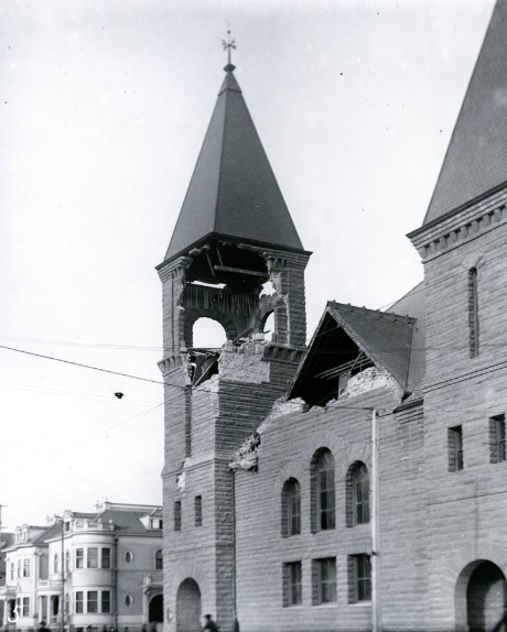 #12 First Baptist Church, northwest corner of Telegraph Avenue and 22nd Street, after 1906 earthquake