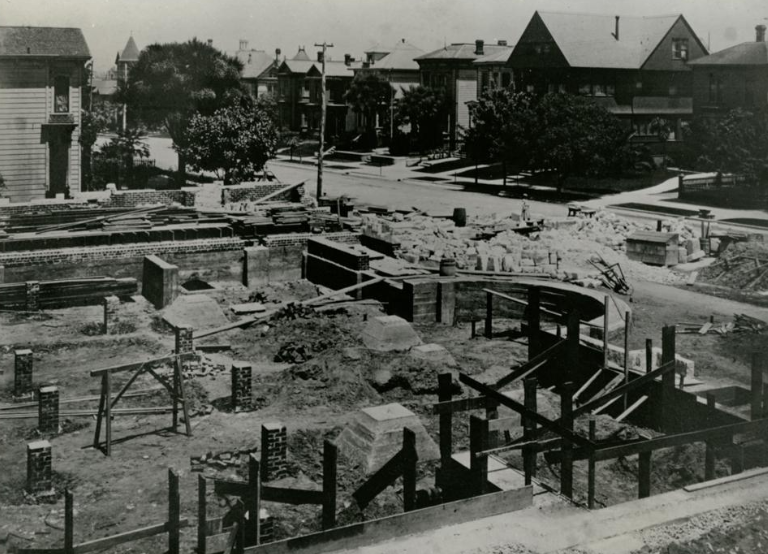 #8 First Church of Christ, Scientist under construction, northwest corner of 17th and Franklin Streets, 1900