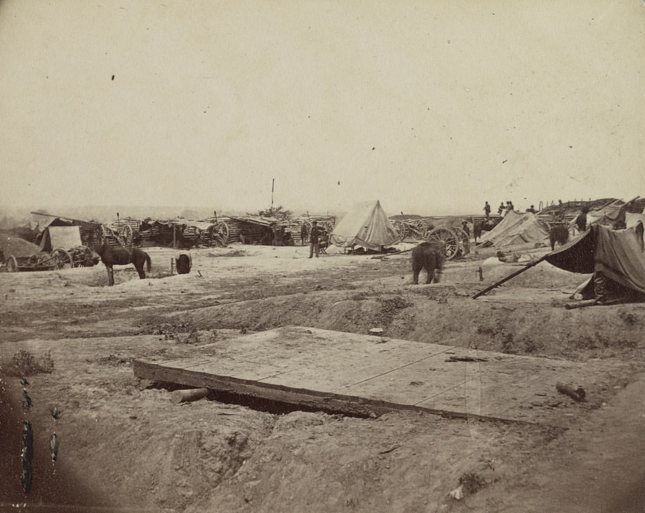 #117 Interior view of Rebel fort in front of Petersburg works, manned by Cowan’s Independent battery, 1st N.Y., 24th June, 1864