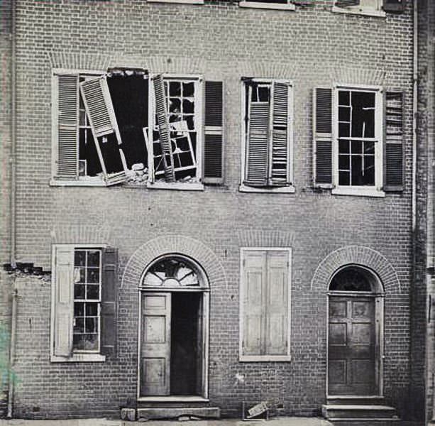 #17 Effects of shot and shell on the north side of Petersburgh, Bollingbrook St. View of Dunlop house, 1860s