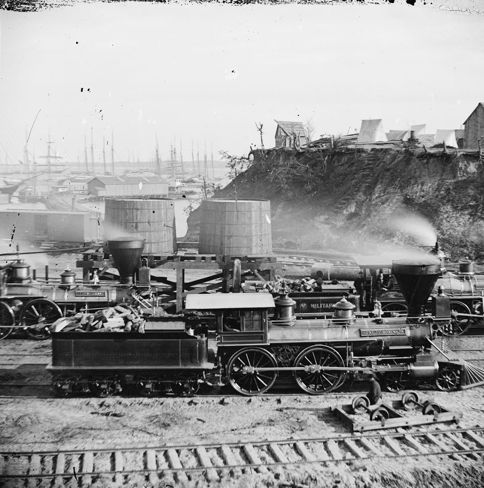 #9 Gen. J.C. Robinson” and other locomotives of the U.S. Military Railroad, Petersburg, 1865