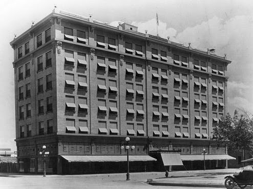 #87 The Jefferson Hotel at Central and its namesake street. To the north is the Hotel Luhrs. Alfred Hitchcock panned across the building at the opening of “Psycho.”
