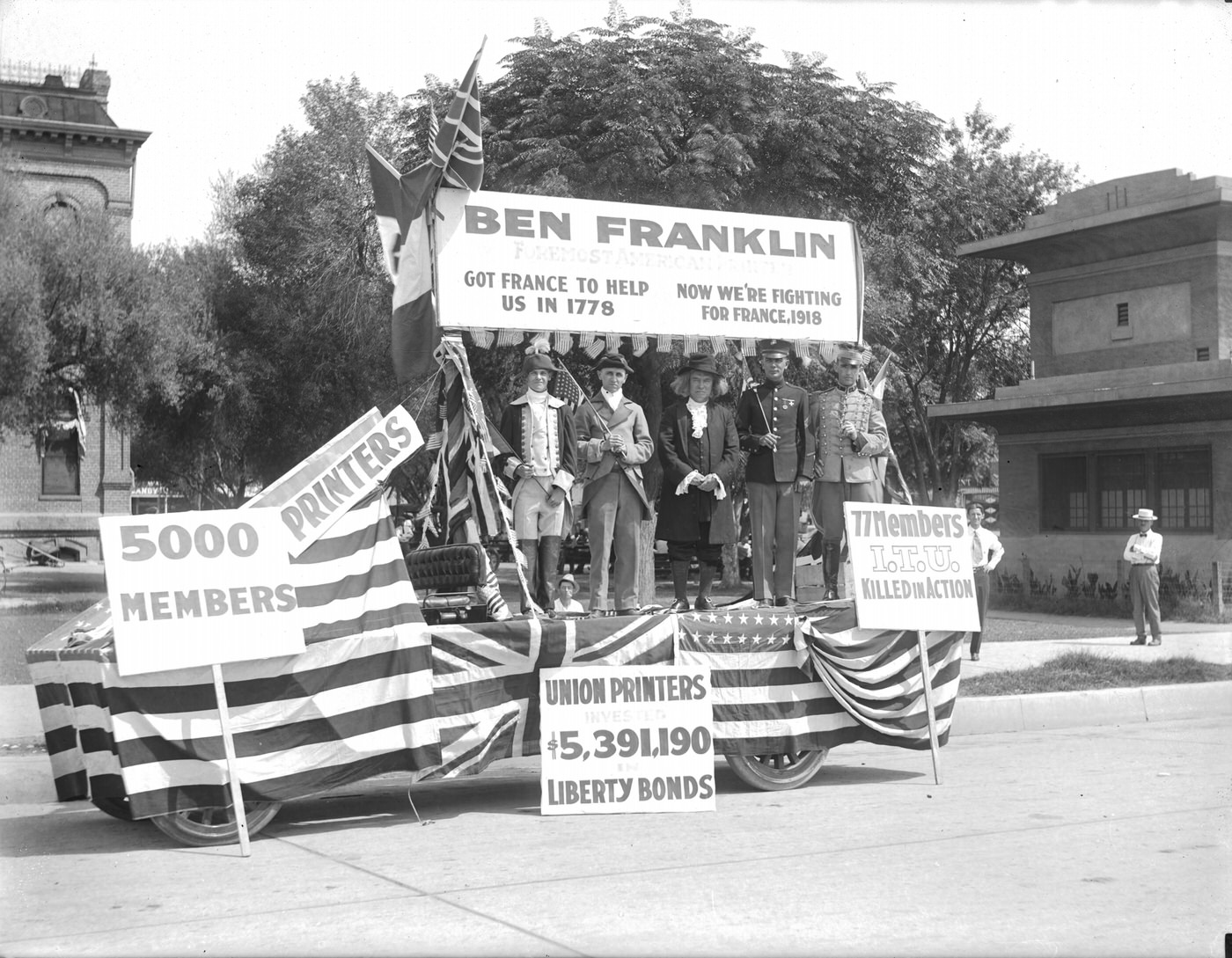#65 Arizona Printers Union Float During World War I Parade, 1917