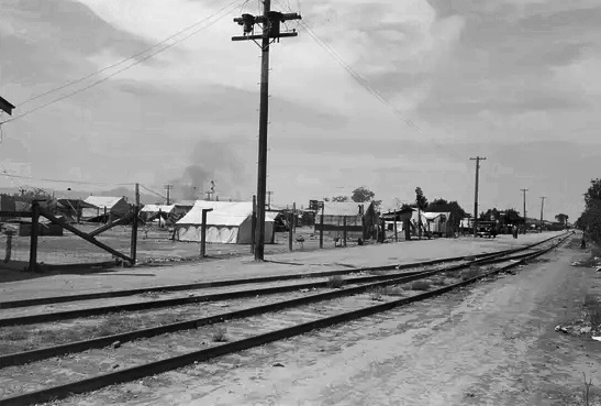 #94 Tents set up near the railroad tracks near Phoenix as seen in May 1940.