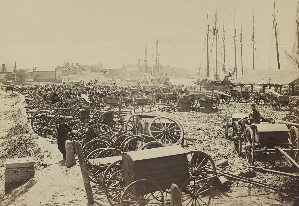 #195 Captured Confederate artillery, on the docks at Richmond, 1864