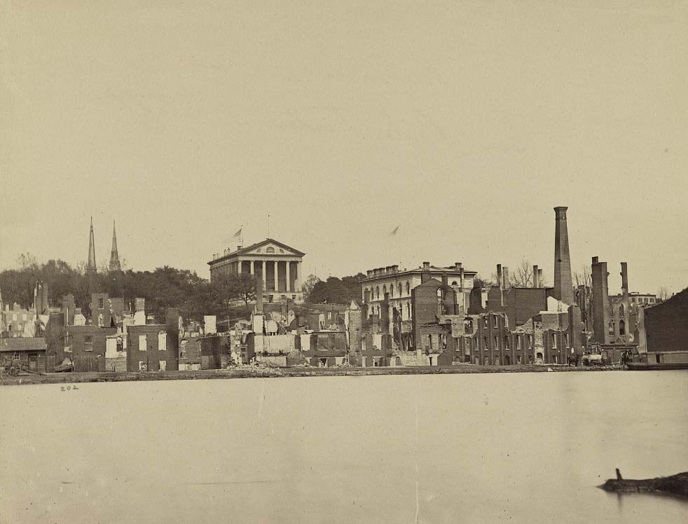 #211 View taken from south side of Canal Basin, Richmond, Va., showing Capitol, Customs House, etc., April, 1865