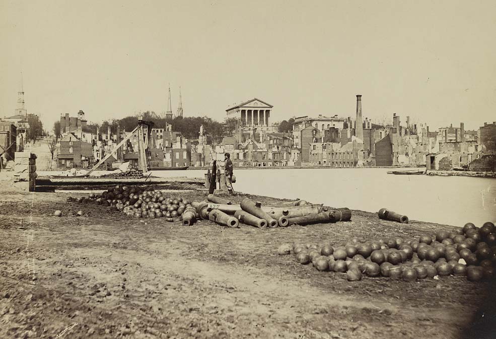 #215 View taken from south side of Canal Basin, Richmond, Va., April, 1865, showing Capitol, Custom House, etc.