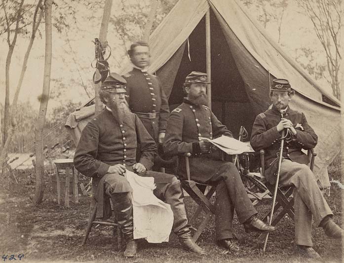 #29 Group portrait of General George Sykes and his staff in front of a tent, 1862