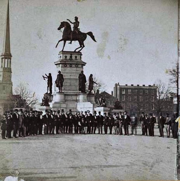 #42 A crowd gathered in front of the Washington Monument in Richmond, Virginia, 1860