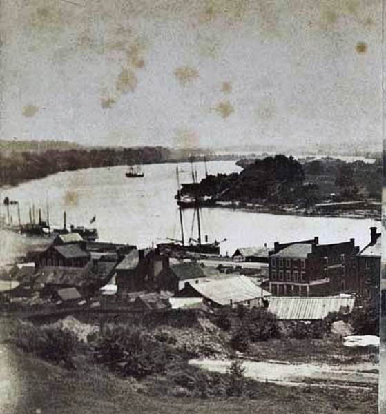#86 An aerial view of Rocketts Landing on the James River in Richmond, Virginia, 1864