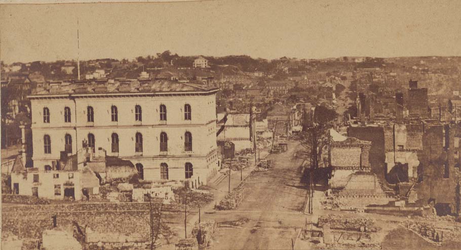#54 Aerial view of Richmond, Virginia, showing ruins of buildings in the “Burnt District, 1865