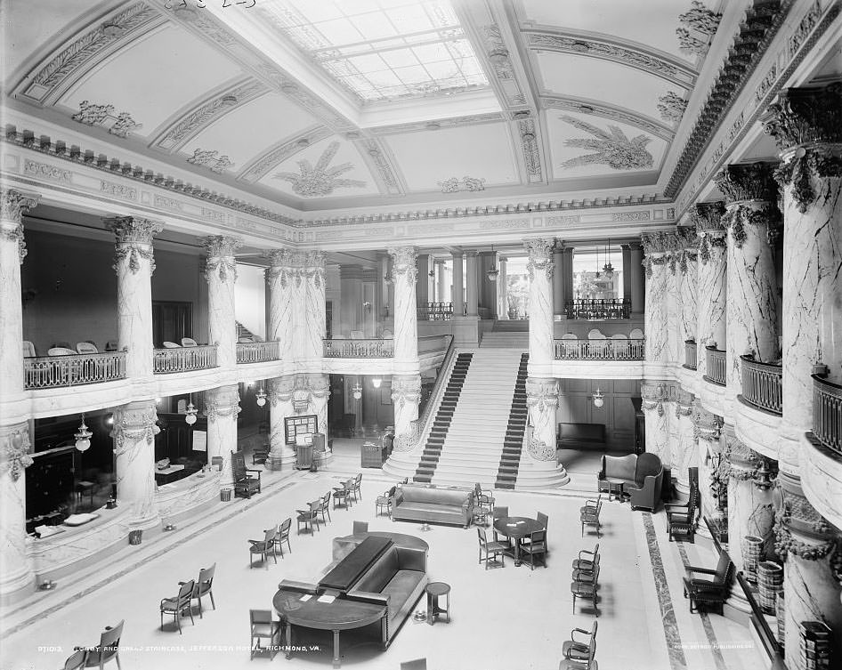 #97 Lobby and grand staircase, Jefferson Hotel, Richmond, 1908