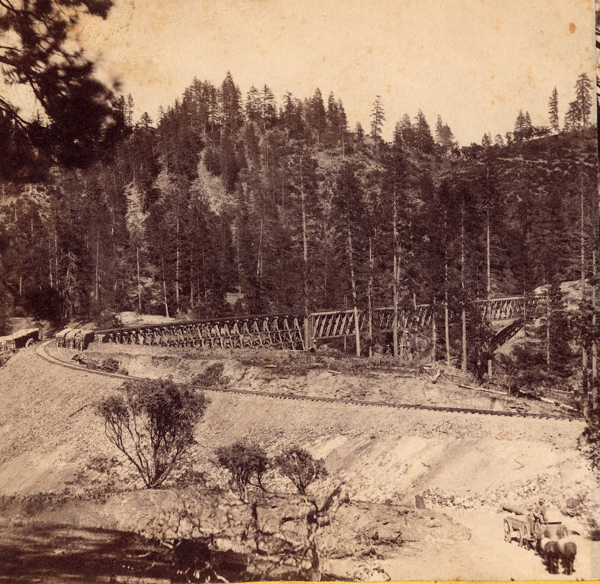 #160 Long Ravine Bridge from the West. 56 miles from Sacramento, 1866