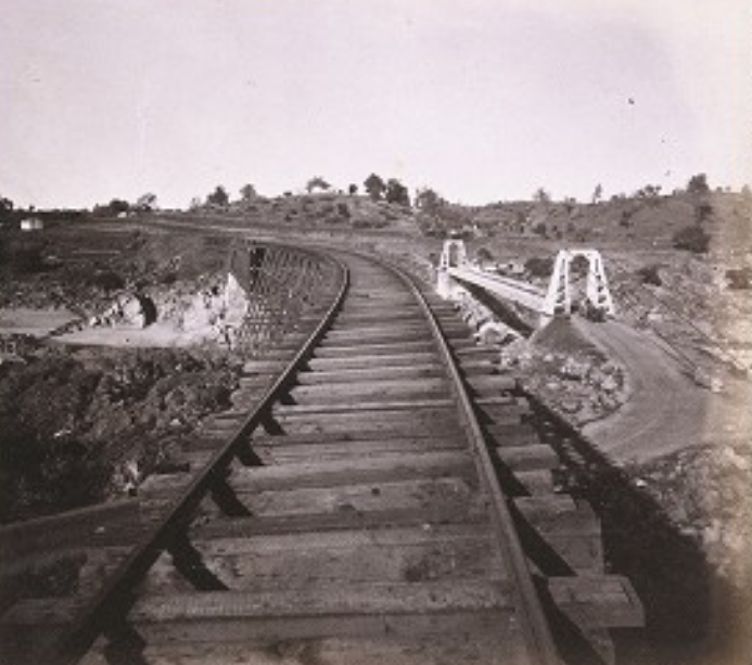 #172 Railroad and Suspension Bridges at Folsom, Sacramento, 1860s