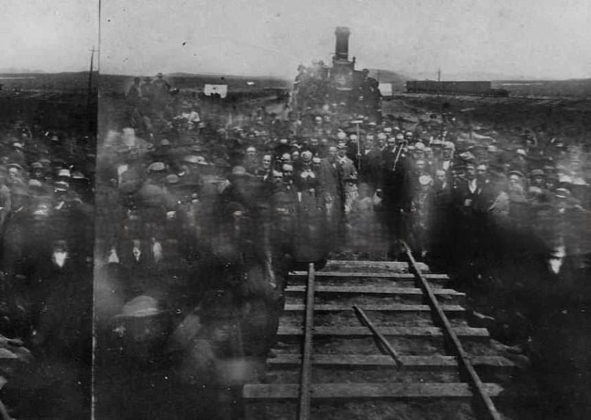#34 Ceremonies at the completion of the transcontintental railroad, 1869