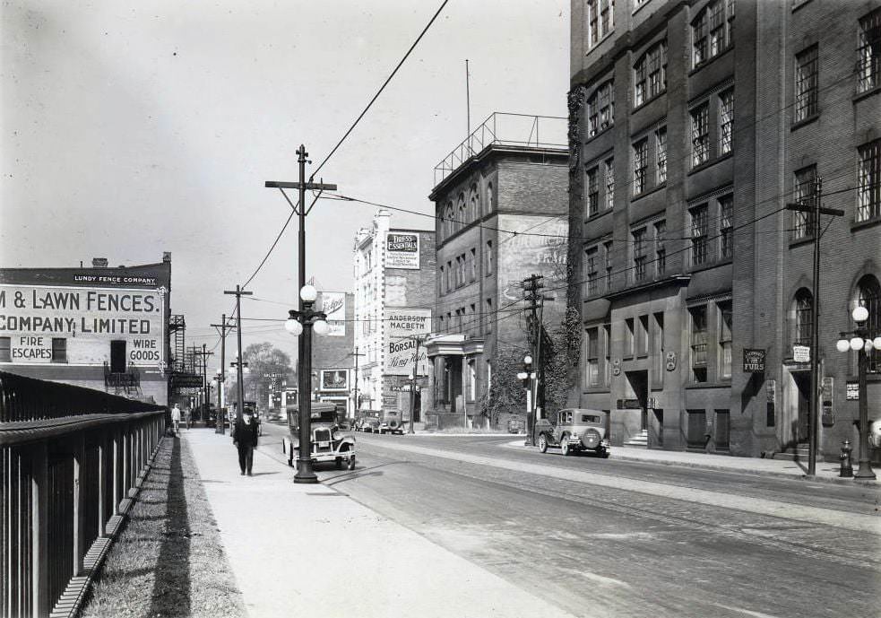 #36 King Street West. View is looking west towards John Street from east of Duncan Street, 1930