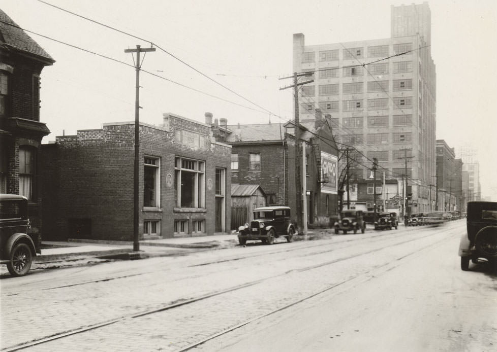 #110 The Balfour building at the northeast corner of Spadina & Adelaide is the tallest building in this photo and is still there. View is looking southeast, 1933