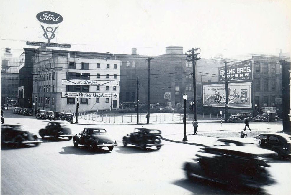 #59 University & Adelaide looking southwest, 1938