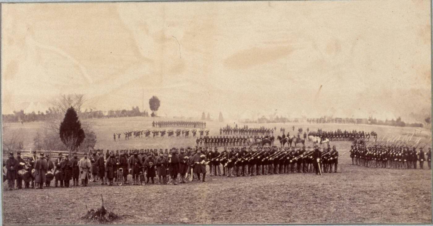 #80 A military band leads the assembled companies of the 2nd Rhode Island Infantry, Washington, D.C., 1865