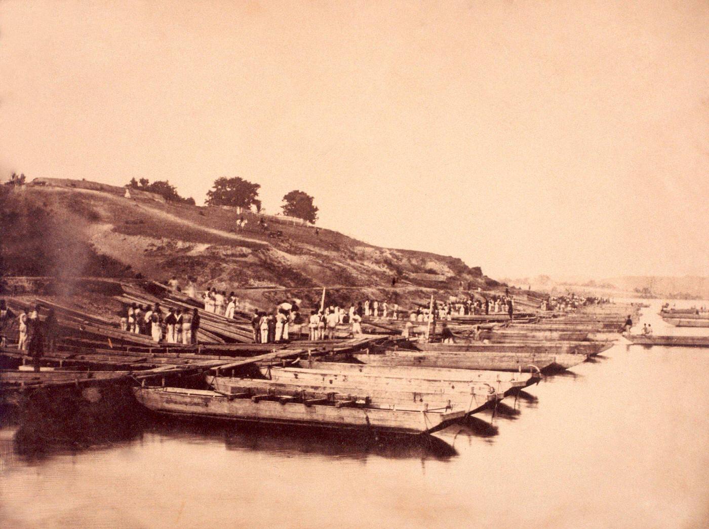 #81 Union engineers are timed as they build a pontoon bridge near Washington, D.C., during the American Civil War.