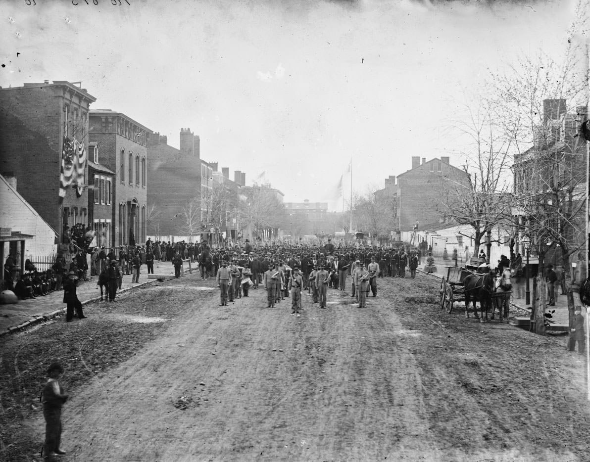 #3 Hancock’s Veteran Corps on F Street, N.W. Washington, D.C. 1st U.S. Volunteer Infantry, 1865