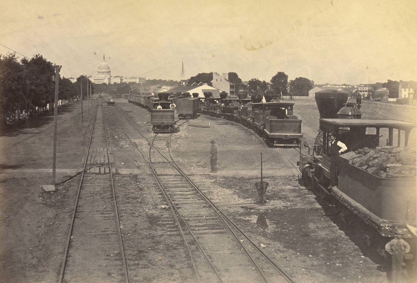 #134 No. 189. Maryland Avenue Depot, Washington, D.C., With Engines sent from Alexandria for safety, 1863