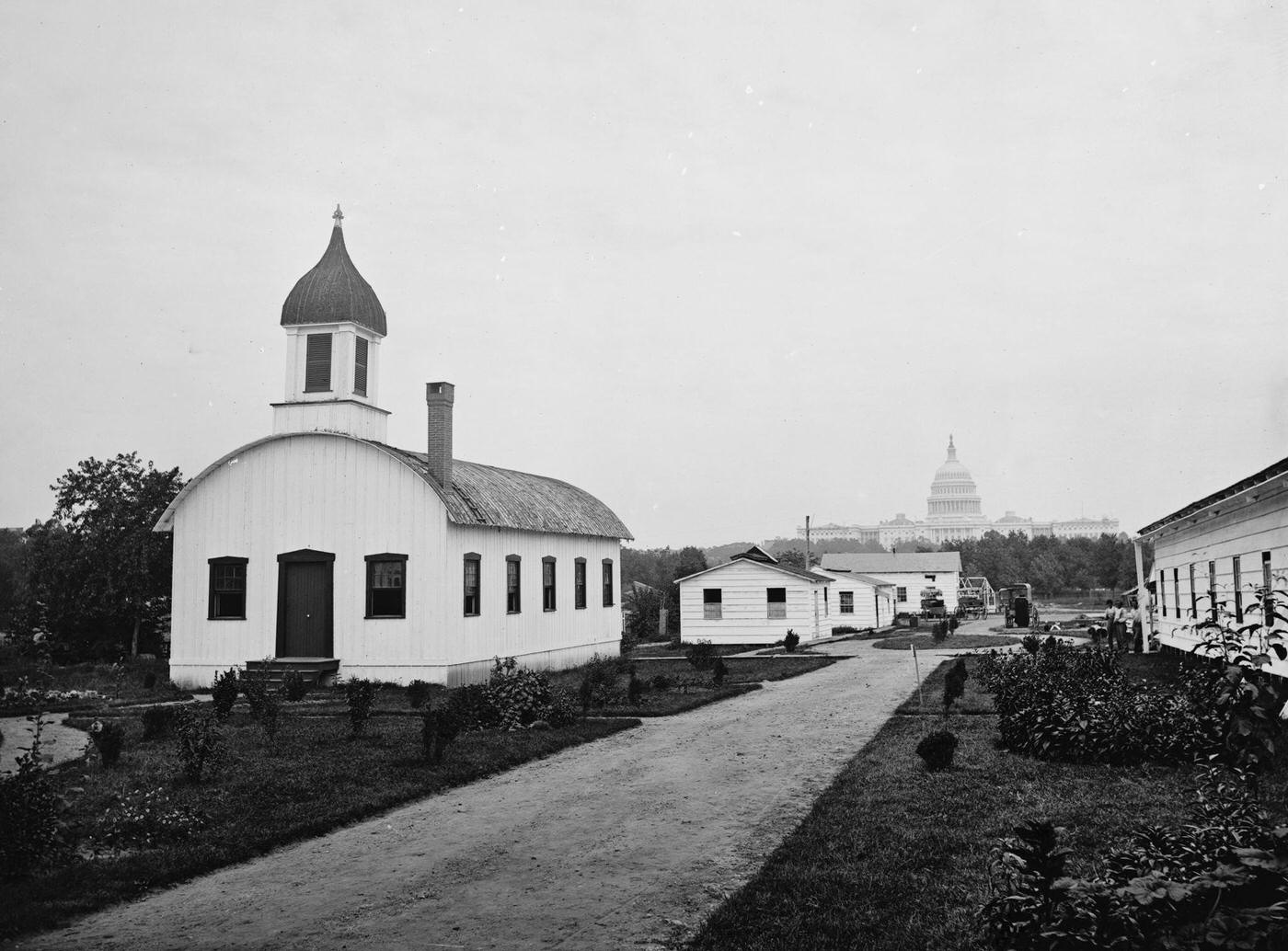 #145 View of the chapel and other buildings of Armory Square Hospital, at 6th and B Independence Avenue, Washington, DC, August 1865.