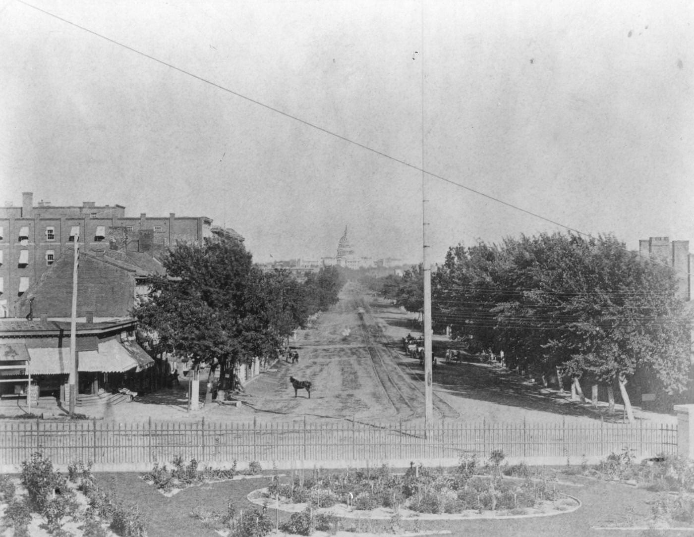#160 Unpaved Pennsylvania Avenue looking toward the Capitol, Washington, D.C., 1865