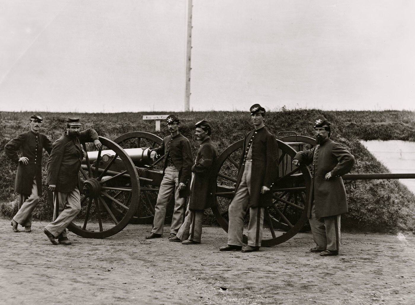 #172 Sergeants of the 3rd Massachusetts Heavy Artillery, with gun and caisson at Fort Totten, Washington, D.C., 1865