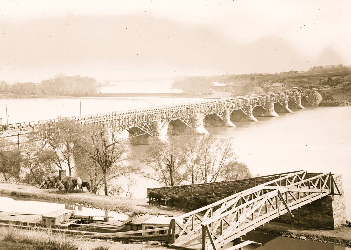 #42 Aqueduct Bridge, with Chesapeake and Ohio Canal, 1863