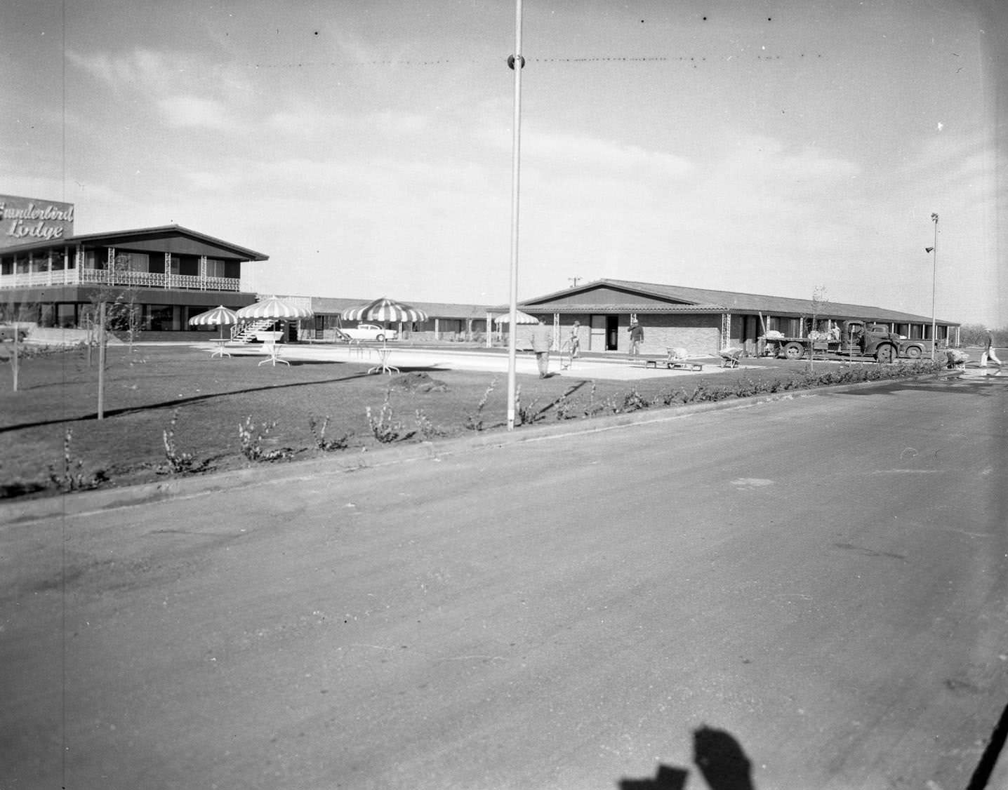 #185 An exterior view of Thunderbird Lodge, 1956