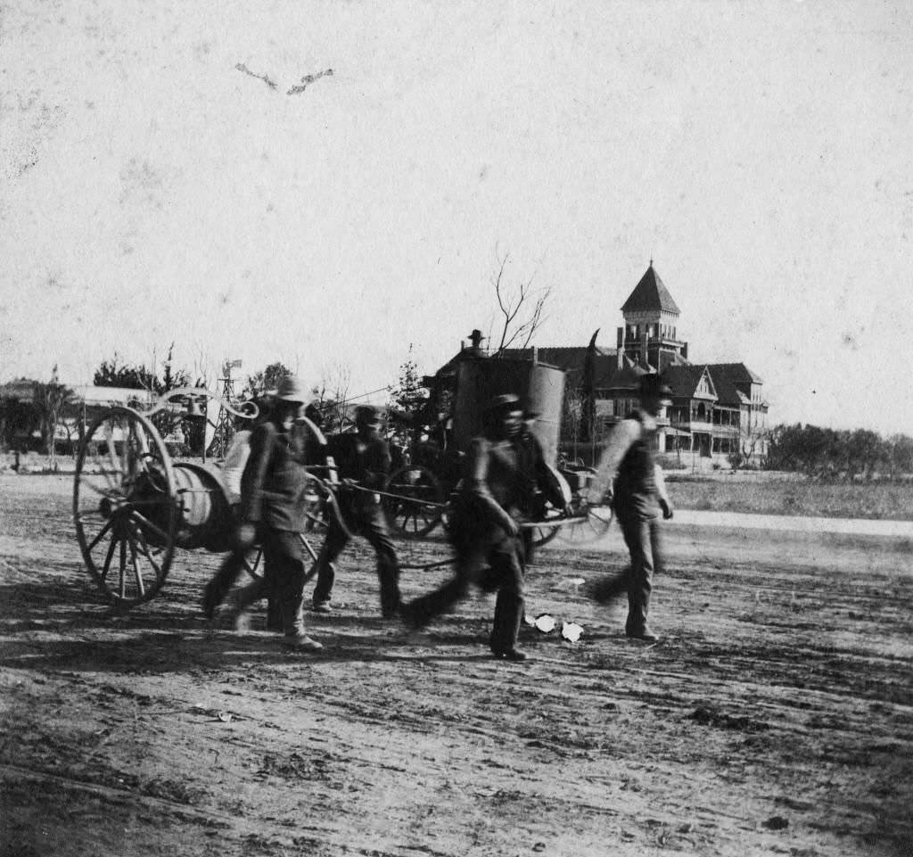 #103 Anaheim Volunteer Fire Department Pulling Hand-Drawn Fire Truck, 1895