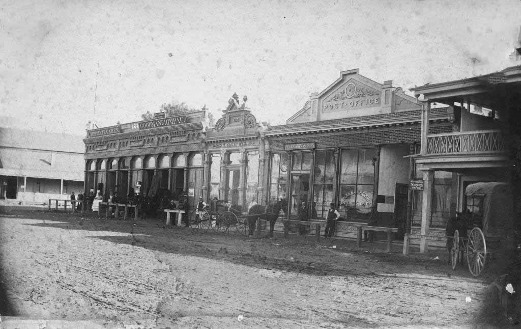 #15 Center Street, Anaheim, looking west from corner of Los Angeles St. (now Anaheim Blvd.), 1885