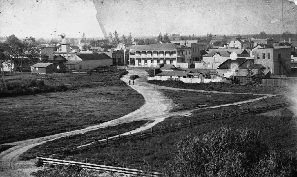 #68 Planters Hotel in Elevated View of Anaheim, 1871