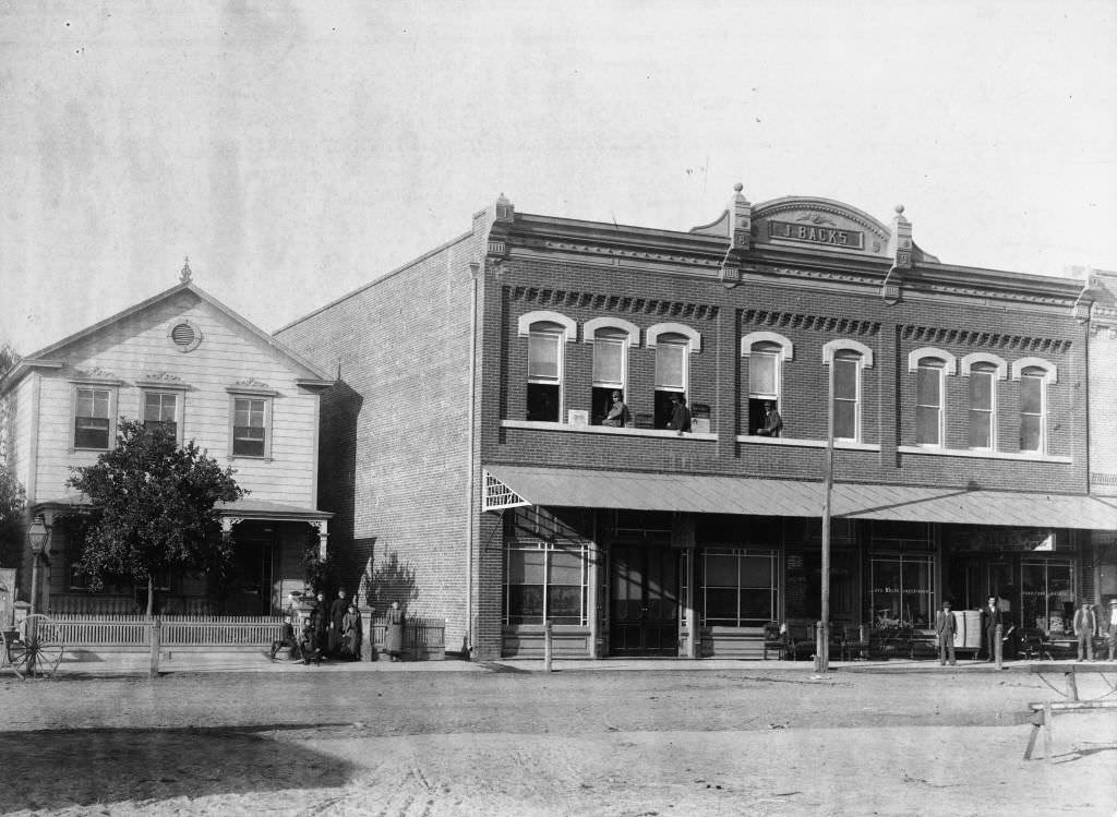 #87 Joseph Backs building and residence, located at 125 and 119 respectively on west side of North Los Angeles Street, Anaheim, 1895