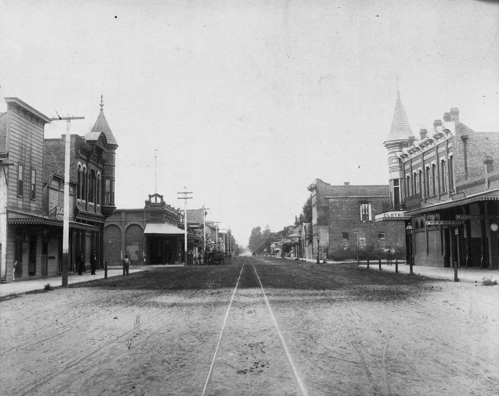 #95 Center Street looking west from Claudina Street, Anaheim, 1891