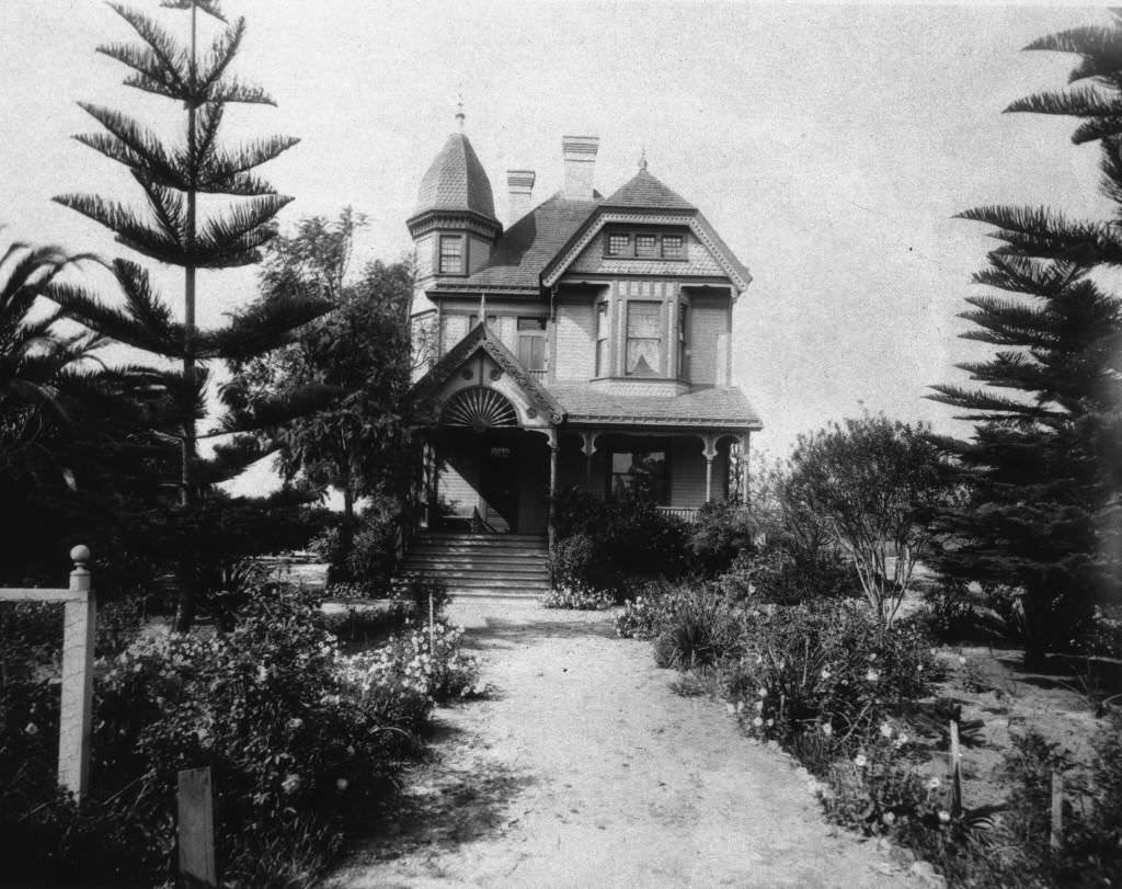 #97 View of the Twin Pines Ranch house, located at the corner of County Road (now West Lincoln Ave.), Anaheim, 1890