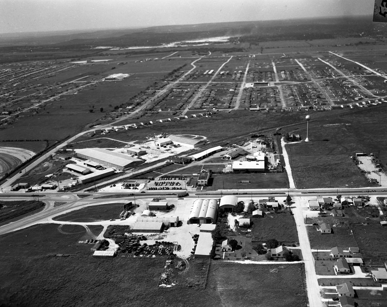 #123 Aerial view of Jefferson Chemical Plant, Austin, Texas, looking west, 1956