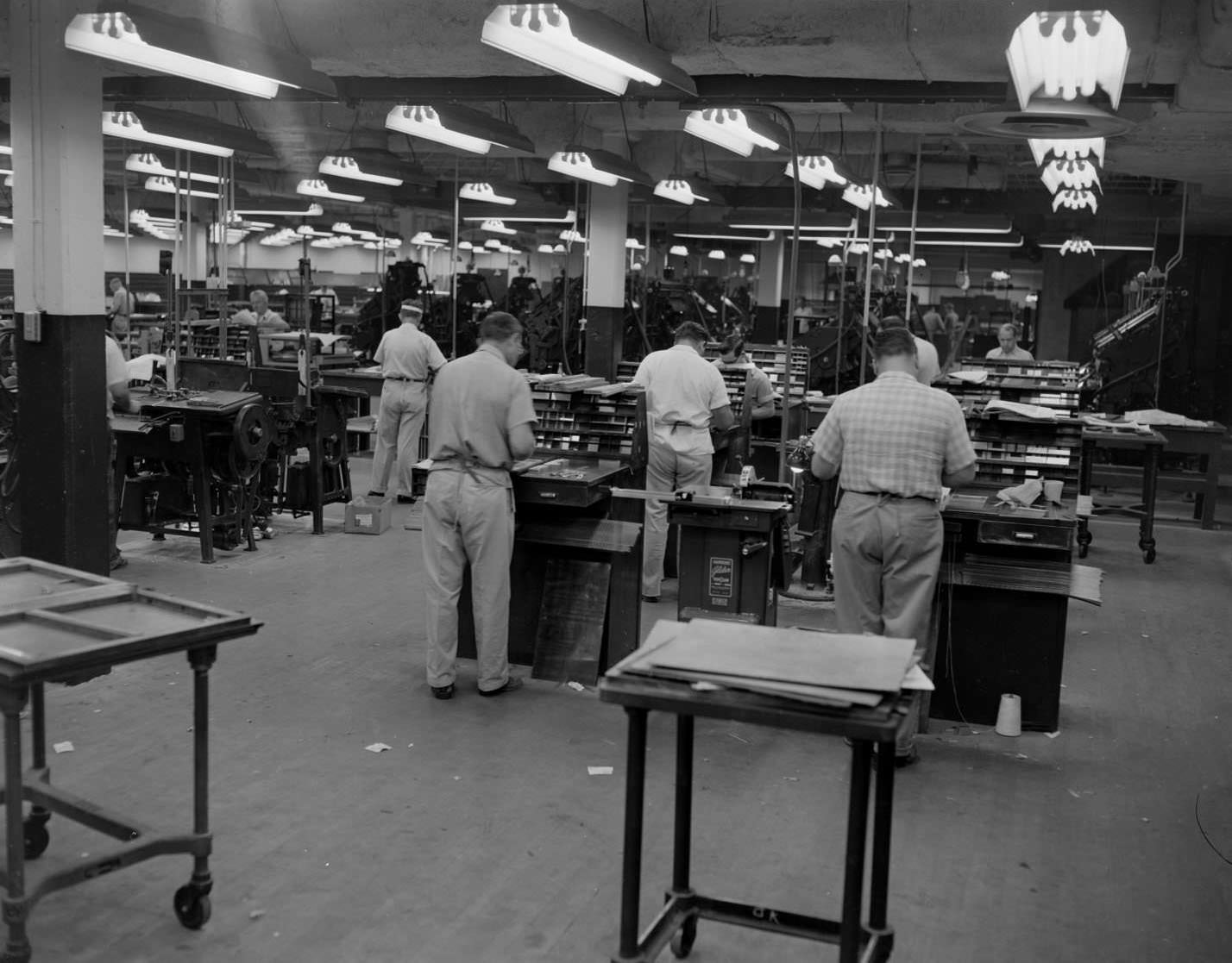 #44 Men working in a shop for the construction of the new Austin American-Statesman building. Austin, Texas, 1953