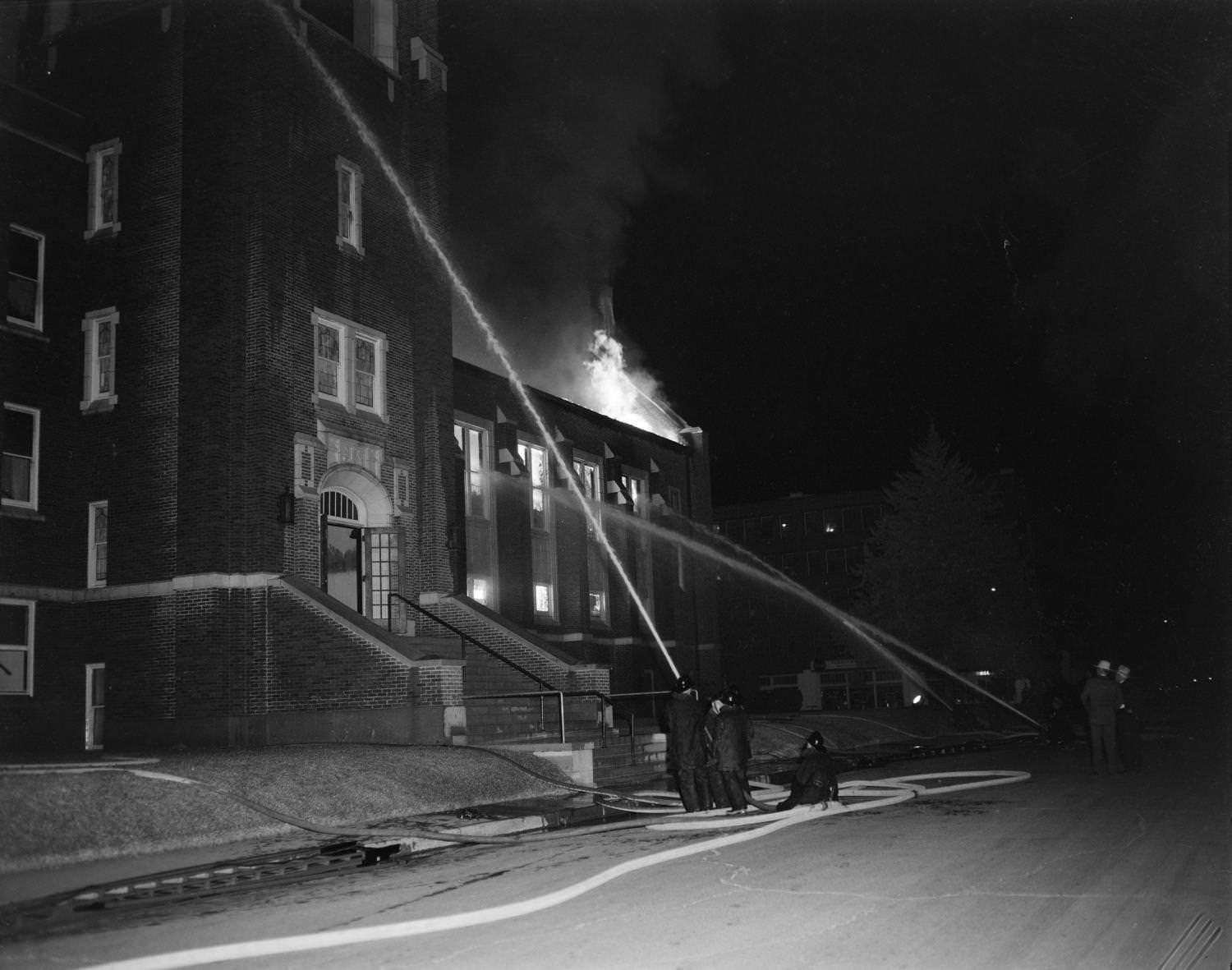 #85 Firefighters outside Austin Avenue Methodist Church No. 3, 1954