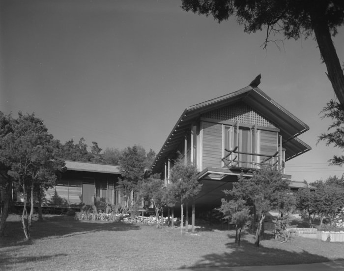 #47 The exterior of a home perched on a hillside, Austin, 1961