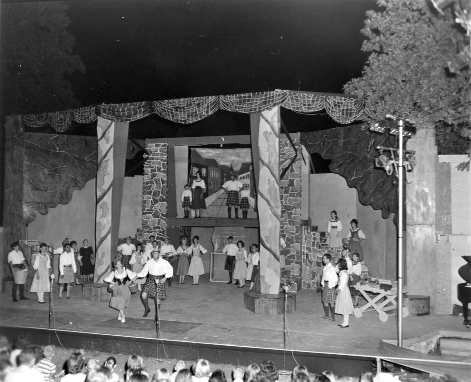 #52 The cast of actors performing Brigadoon as the summer drama at the Zilker Hillside Theater in Austin, 1964