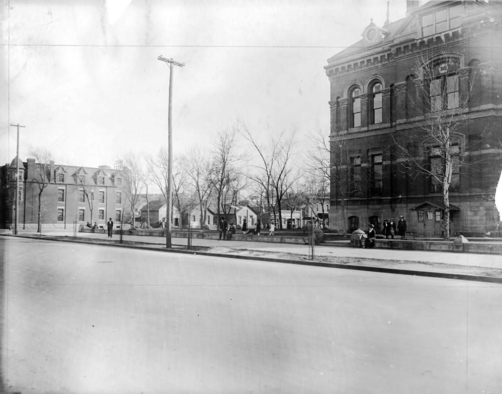 #147 Looking south on B’way extension from East Denver Hi [sic] School, 1909