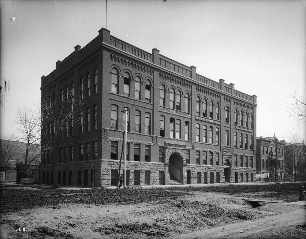 #15 Haish Manual Training School located in the University of Denver Haish Building at 14th (Fourteenth) and Arapahoe Streets, Denver, 1900.