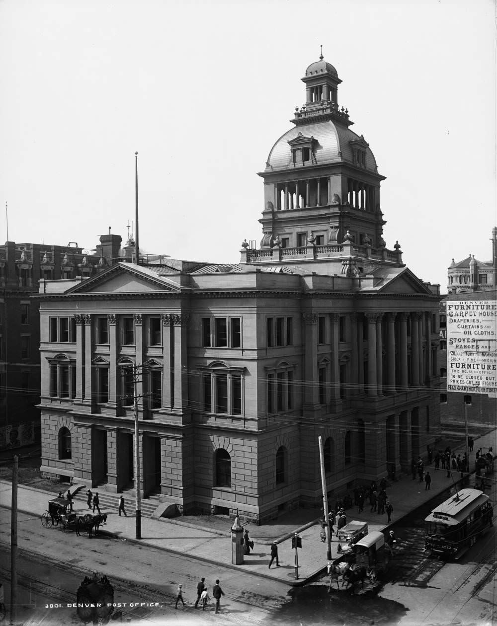 #100 Rooftop view of the Post Office at 16th (Sixteenth) and Arapahoe Street in downtown Denver, 1900