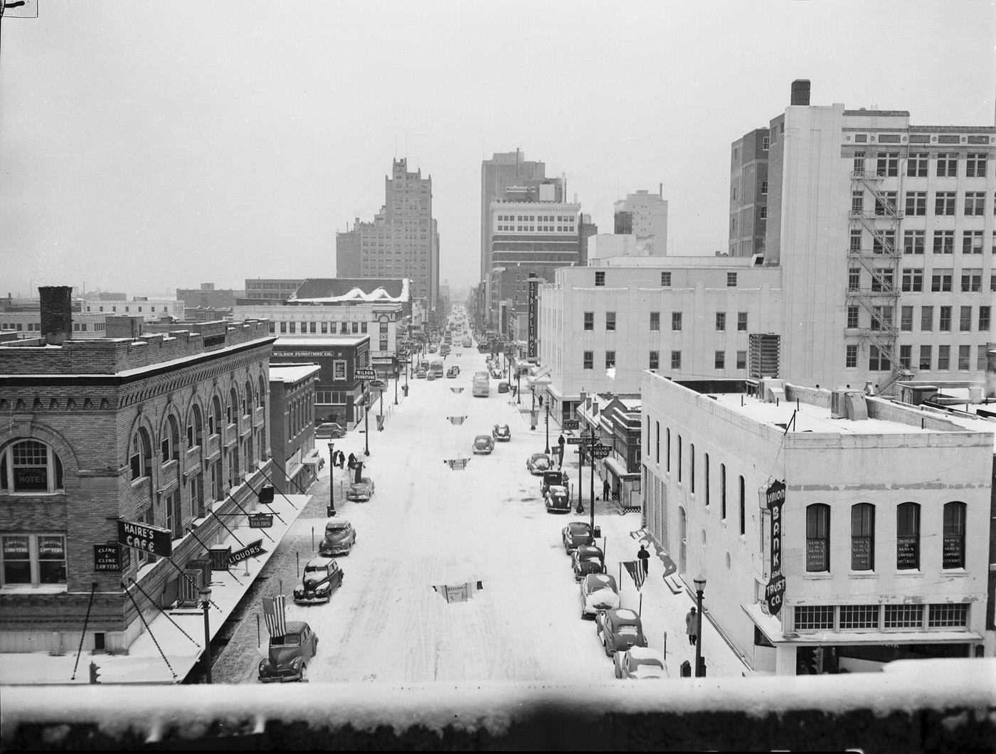 #91 View from the Tarrant County courthouse of a snow covered downtown Fort Worth, Texas, 1948