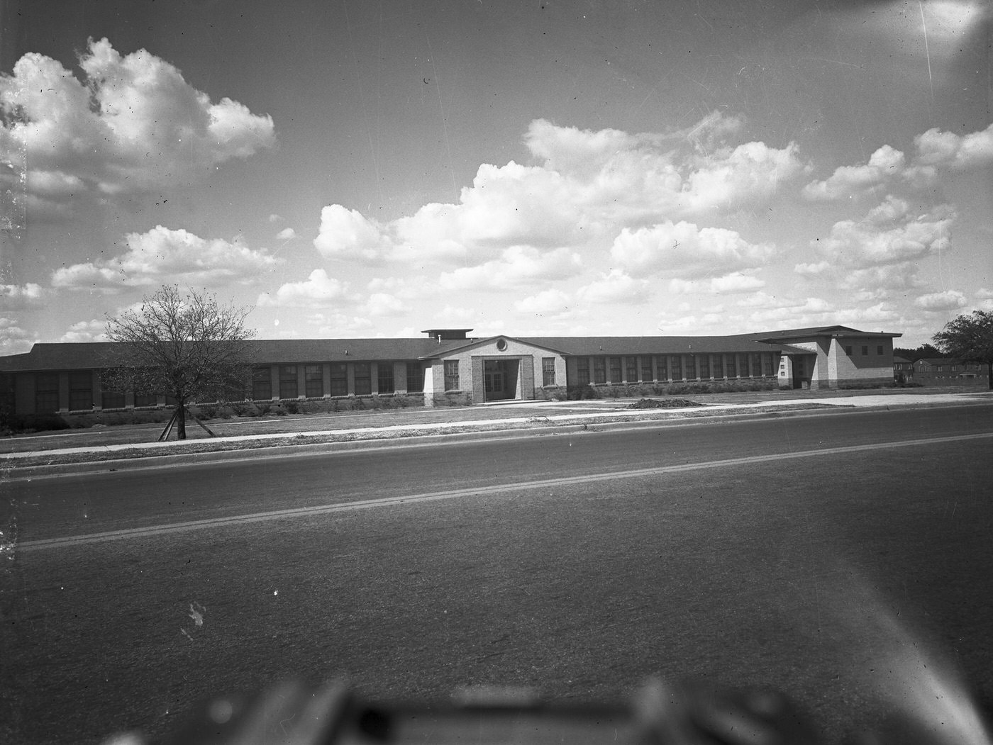 #31 Front view of the new Crestwood Elementary School facing the White Settlement Road at the intersection of Bailey Avenue, 1944
